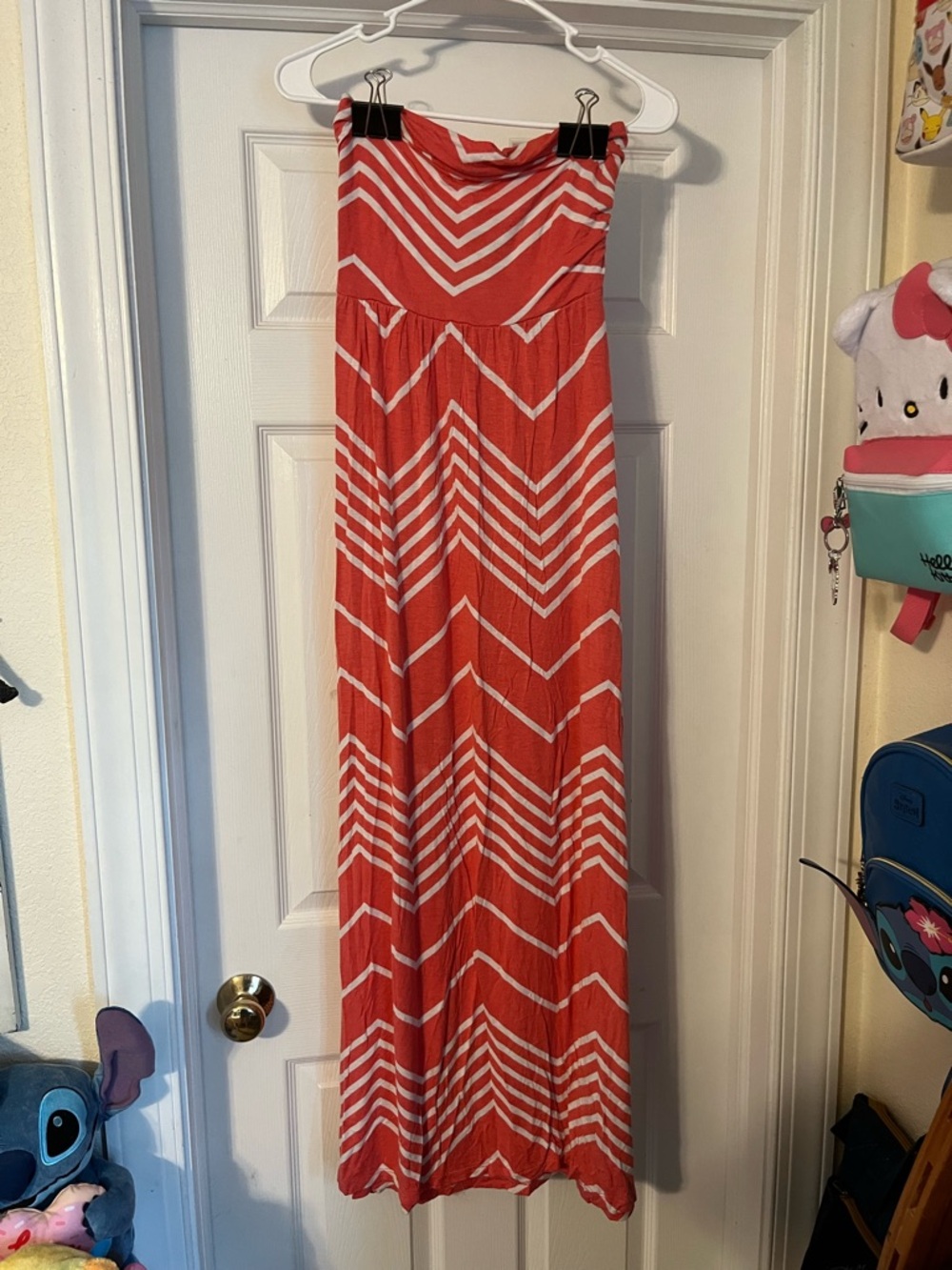 Design History Coral and White Chevron Maxi Dress